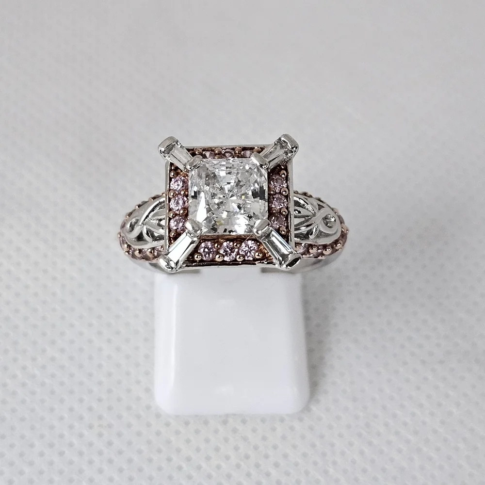 Beautiful Victoria Wieck Diamond & Pink Sapphire Simulant Sterling Silver Size 7 - Picture 10 of 10